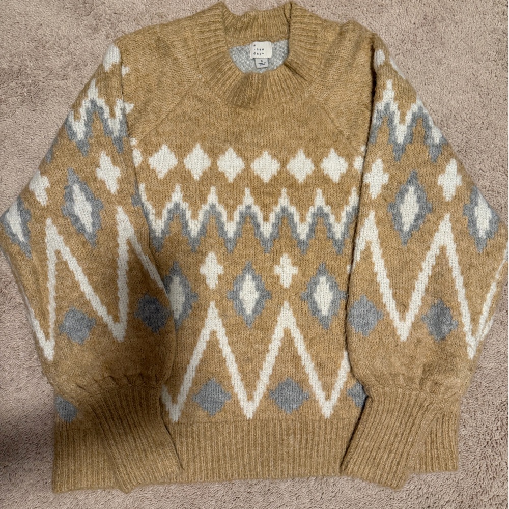 A New Day Tan and Gray Knit Sweater